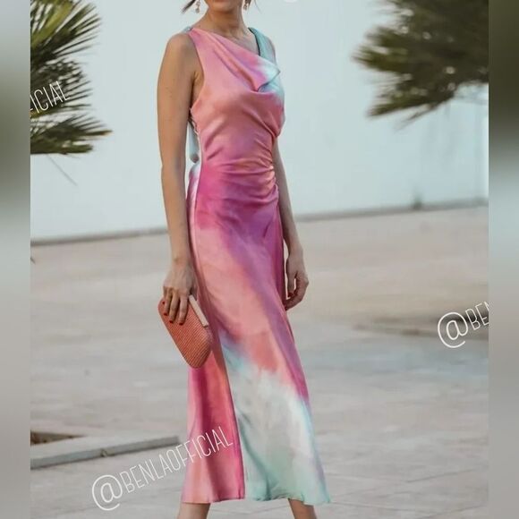 NWT ZARA Benla TIE DYE PRINTβMIDI DRESS - Picture 4 of 13